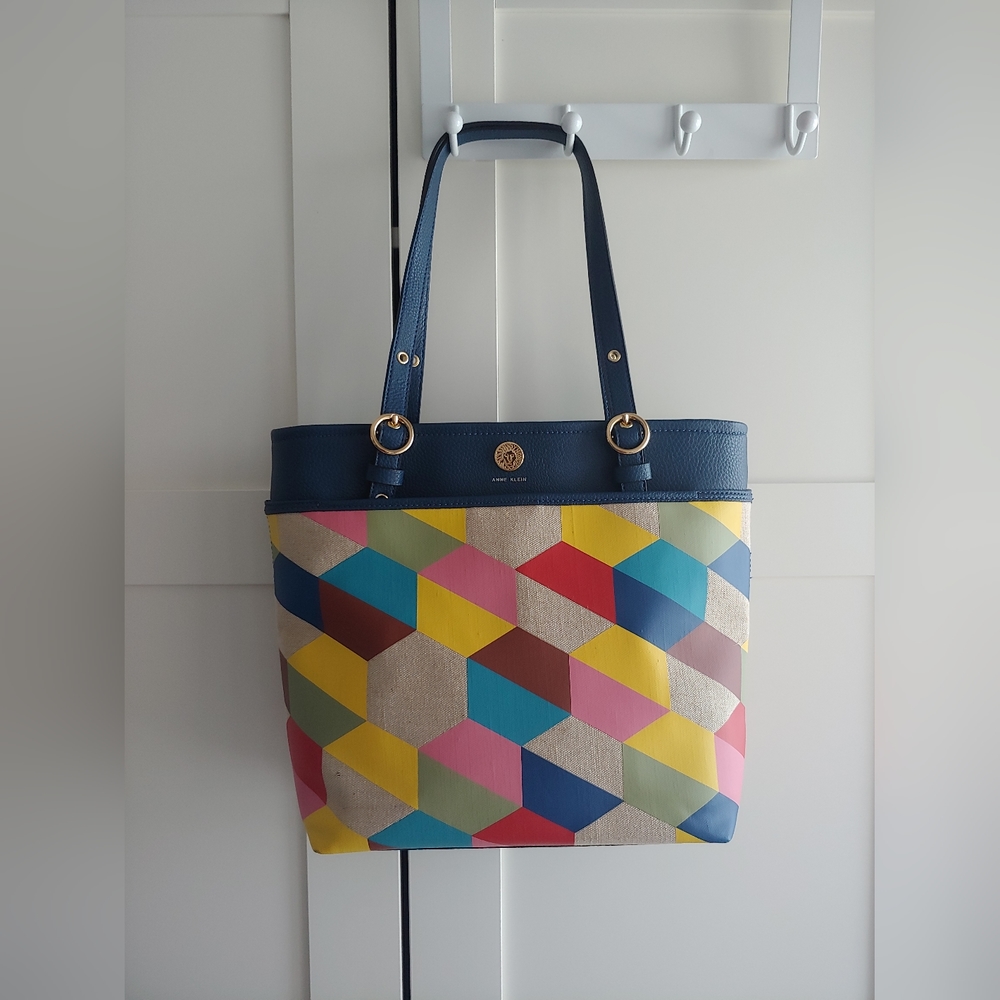 Anne Klein geometric rainbow tote bag